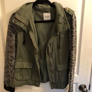 Olive green jacket with cotton sleeves